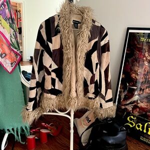 Penny Lane Suede Patchwork Fur Lined Coat
